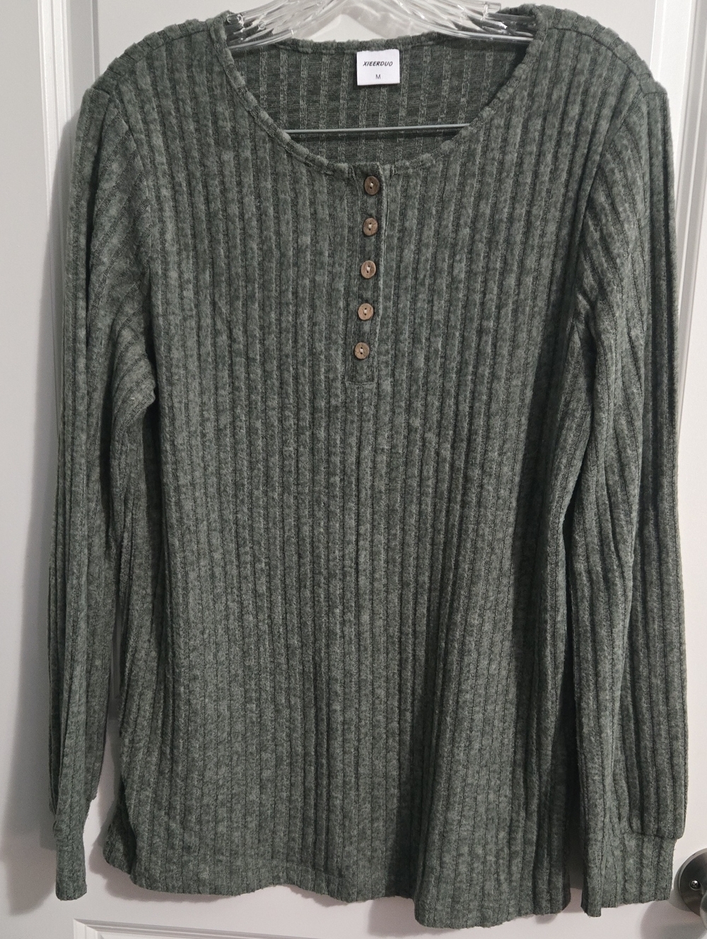 XIEERDUO Olive Green Ribbed Knit Top